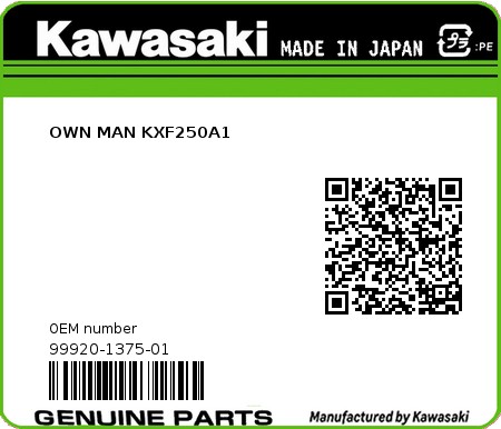 Product image: Kawasaki - 99920-1375-01 - OWN MAN KXF250A1 