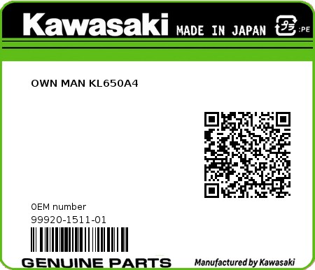 Product image: Kawasaki - 99920-1511-01 - OWN MAN KL650A4 