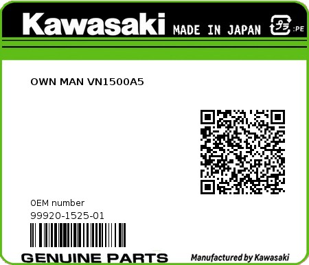 Product image: Kawasaki - 99920-1525-01 - OWN MAN VN1500A5  0