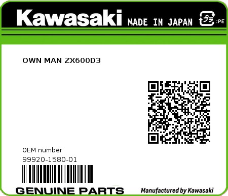 Product image: Kawasaki - 99920-1580-01 - OWN MAN ZX600D3 