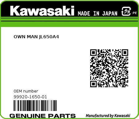 Product image: Kawasaki - 99920-1650-01 - OWN MAN JL650A4  0