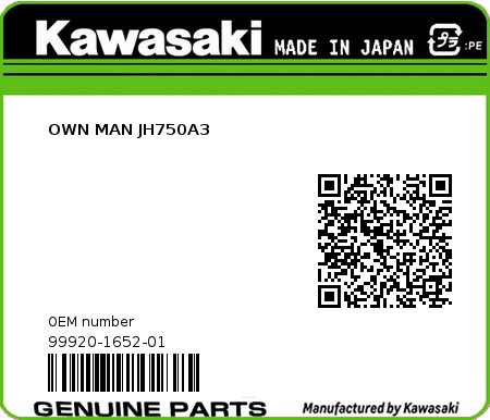 Product image: Kawasaki - 99920-1652-01 - OWN MAN JH750A3  0