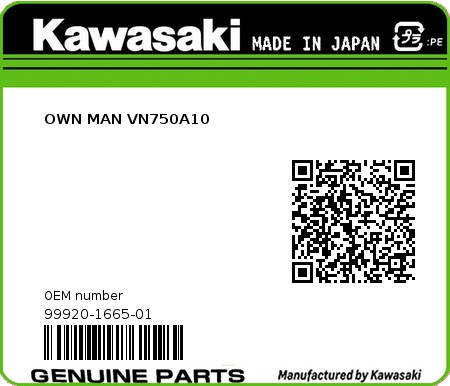 Product image: Kawasaki - 99920-1665-01 - OWN MAN VN750A10  0