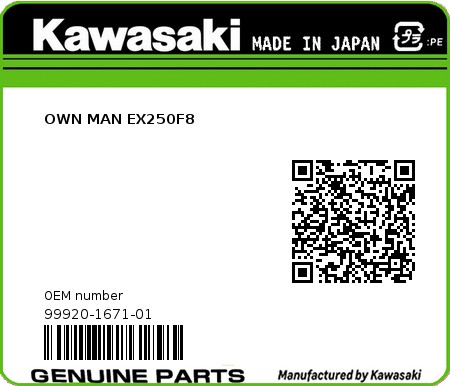 Product image: Kawasaki - 99920-1671-01 - OWN MAN EX250F8 