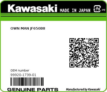 Product image: Kawasaki - 99920-1739-01 - OWN MAN JF650B8 