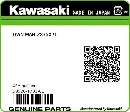 Product image: Kawasaki - 99920-1781-01 - OWN MAN ZX750P1  0