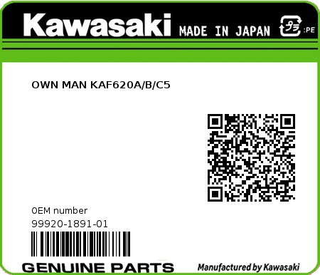 Product image: Kawasaki - 99920-1891-01 - OWN MAN KAF620A/B/C5 