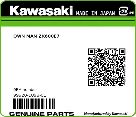 Product image: Kawasaki - 99920-1898-01 - OWN MAN ZX600E7 