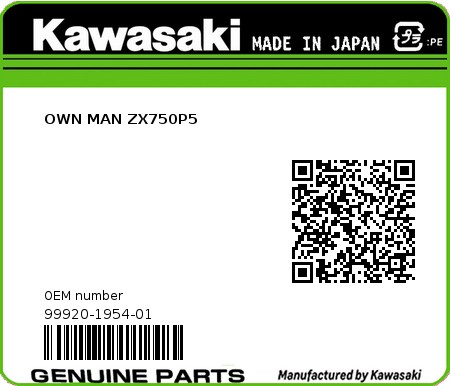 Product image: Kawasaki - 99920-1954-01 - OWN MAN ZX750P5  0