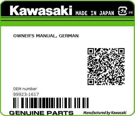 Product image: Kawasaki - 99923-1617 - OWNER'S MANUAL, GERMAN 