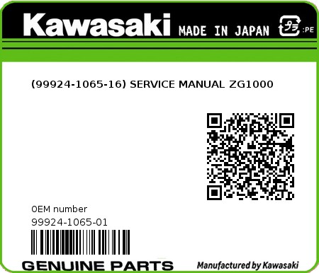 Product image: Kawasaki - 99924-1065-01 - (99924-1065-16) SERVICE MANUAL ZG1000  0