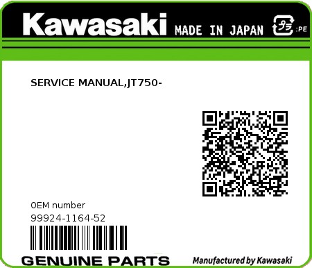 Product image: Kawasaki - 99924-1164-52 - SERVICE MANUAL,JT750-  0