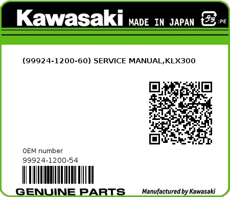 Product image: Kawasaki - 99924-1200-54 - (99924-1200-60) SERVICE MANUAL,KLX300  0