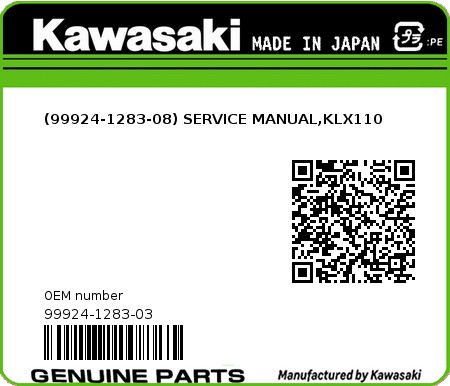 Product image: Kawasaki - 99924-1283-03 - (99924-1283-08) SERVICE MANUAL,KLX110  0