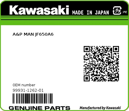 Product image: Kawasaki - 99931-1262-01 - A&P MAN JF650A6  0