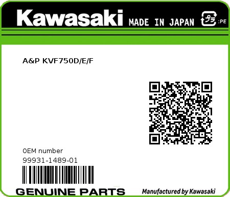 Product image: Kawasaki - 99931-1489-01 - A&P KVF750D/E/F 