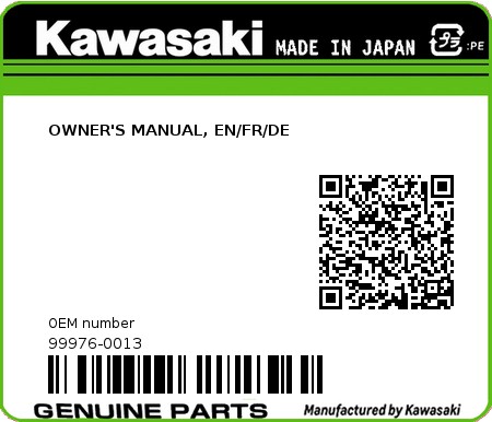 Product image: Kawasaki - 99976-0013 - OWNER'S MANUAL, EN/FR/DE  0