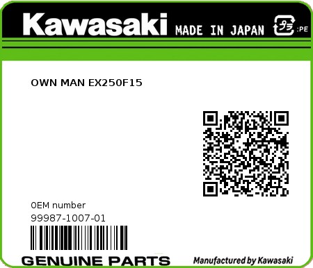 Product image: Kawasaki - 99987-1007-01 - OWN MAN EX250F15 