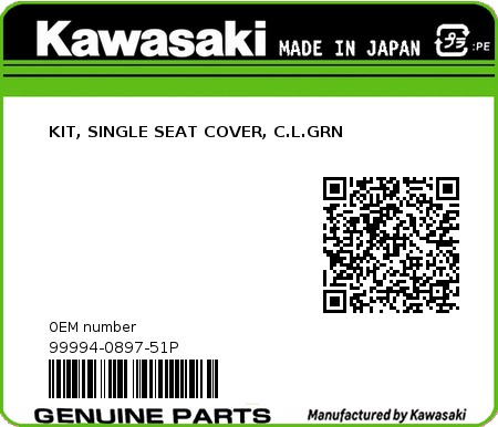 Product image: Kawasaki - 99994-0897-51P - KIT, SINGLE SEAT COVER, C.L.GRN  0