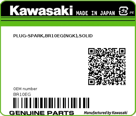 Product image: Kawasaki - BR10EG - PLUG-SPARK,BR10EG(NGK),SOLID 