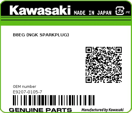 Product image: Kawasaki - E9207-0105-7 - B8EG (NGK SPARKPLUG)  0