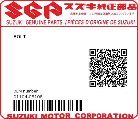 Product image: Suzuki - 01104-05108 - BOLT 