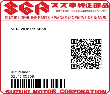 Product image: Suzuki - 02142-05208 - SCREWDescription 