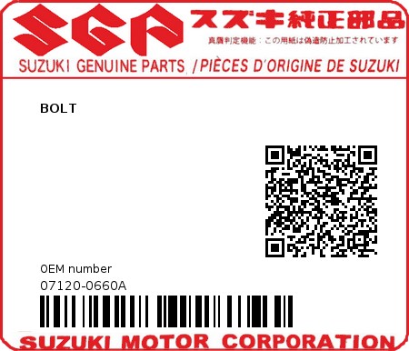 Product image: Suzuki - 07120-0660A - BOLT  0