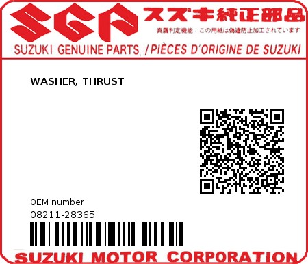 Product image: Suzuki - 08211-28365 - WASHER, THRUST  0