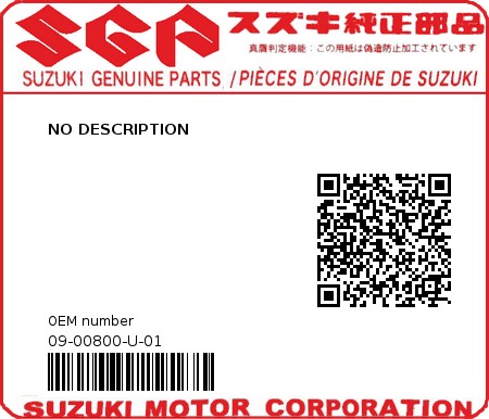 Product image: Suzuki - 09-00800-U-01 - NO DESCRIPTION 