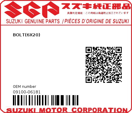 Product image: Suzuki - 09100-06181 - BOLT(6X20)  0