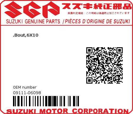 Product image: Suzuki - 09111-06098 - BOLT,6X10  0
