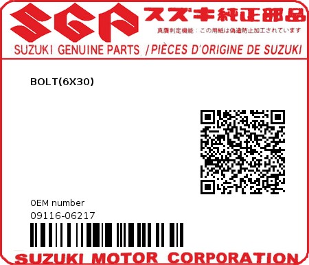 Product image: Suzuki - 09116-06217 - BOLT(6X30) 