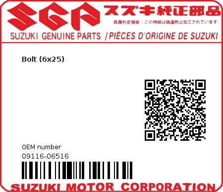 Product image: Suzuki - 09116-06516 - Bolt (6x25)  0