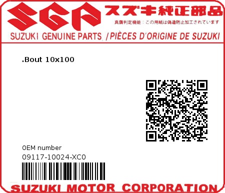 Product image: Suzuki - 09117-10024-XC0 - BOLT,10X100  0