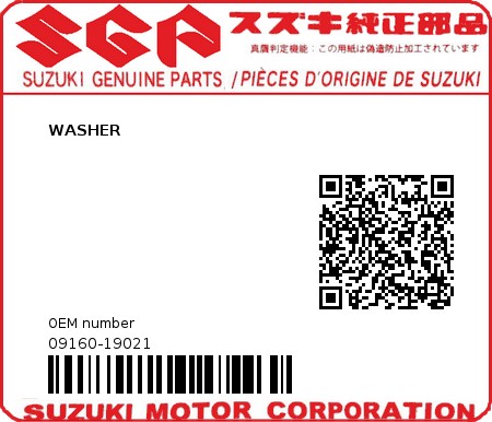 Product image: Suzuki - 09160-19021 - WASHER         