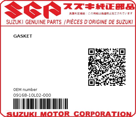 Product image: Suzuki - 09168-10L02-000 - GASKET 