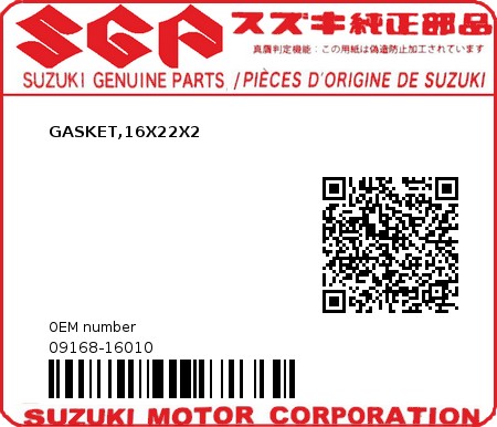 Product image: Suzuki - 09168-16010 - GASKET,16X22X2 