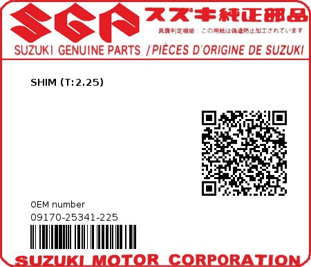 Product image: Suzuki - 09170-25341-225 - SHIM (T:2.25) 