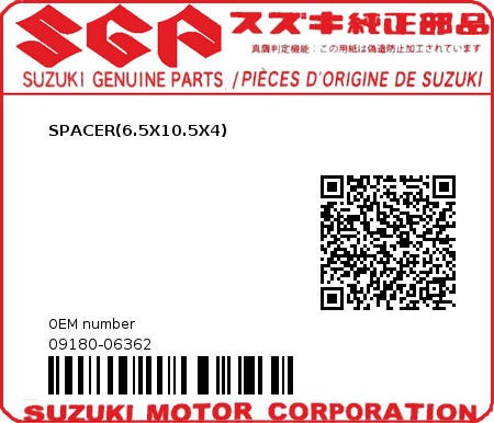 Product image: Suzuki - 09180-06362 - SPACER  0