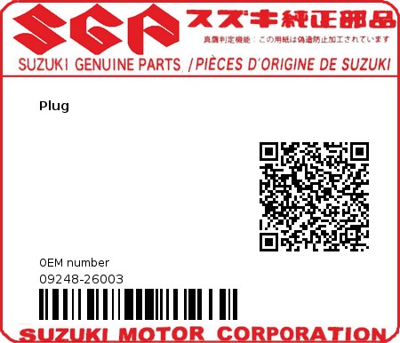 Product image: Suzuki - 09248-26003 - Plug  0