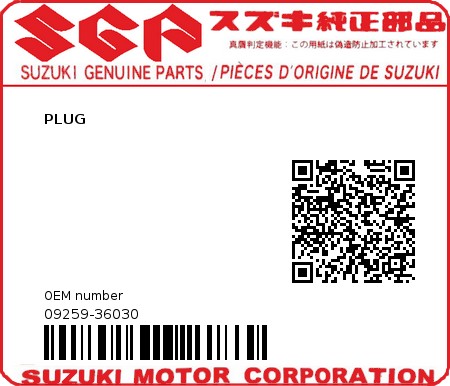 Product image: Suzuki - 09259-36030 - PLUG  0