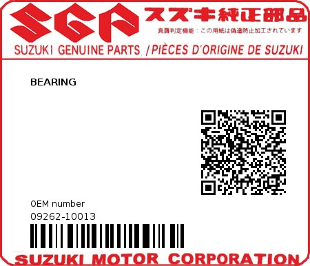 Product image: Suzuki - 09262-10013 - BEARING         