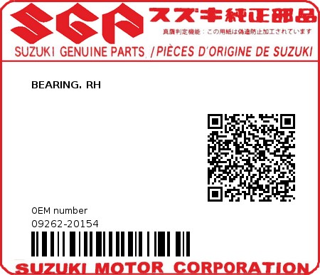 Product image: Suzuki - 09262-20154 - BEARING. RH 