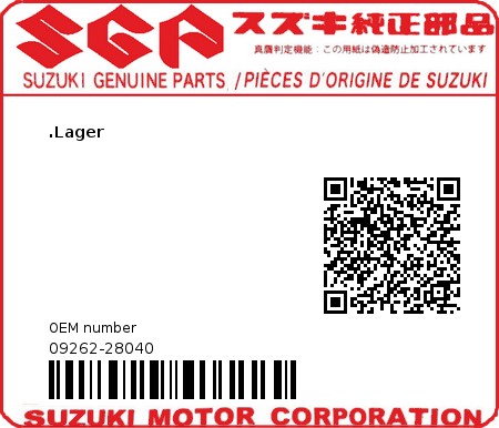 Product image: Suzuki - 09262-28040 - BEARING 