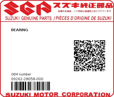 Product image: Suzuki - 09262-28058-000 - BEARING 