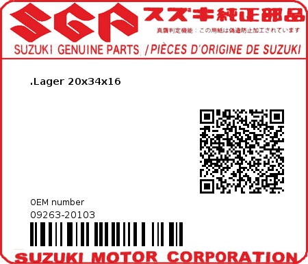 Product image: Suzuki - 09263-20103 - BEARING,20X34X1  0