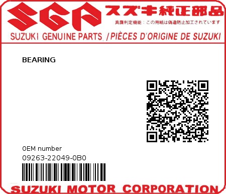 Product image: Suzuki - 09263-22049-0B0 - BEARING 