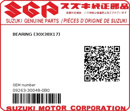 Product image: Suzuki - 09263-30048-0B0 - BEARING (30X38X17)  0
