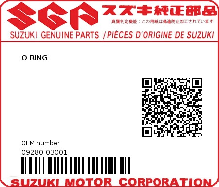 Product image: Suzuki - 09280-03001 - O RING 